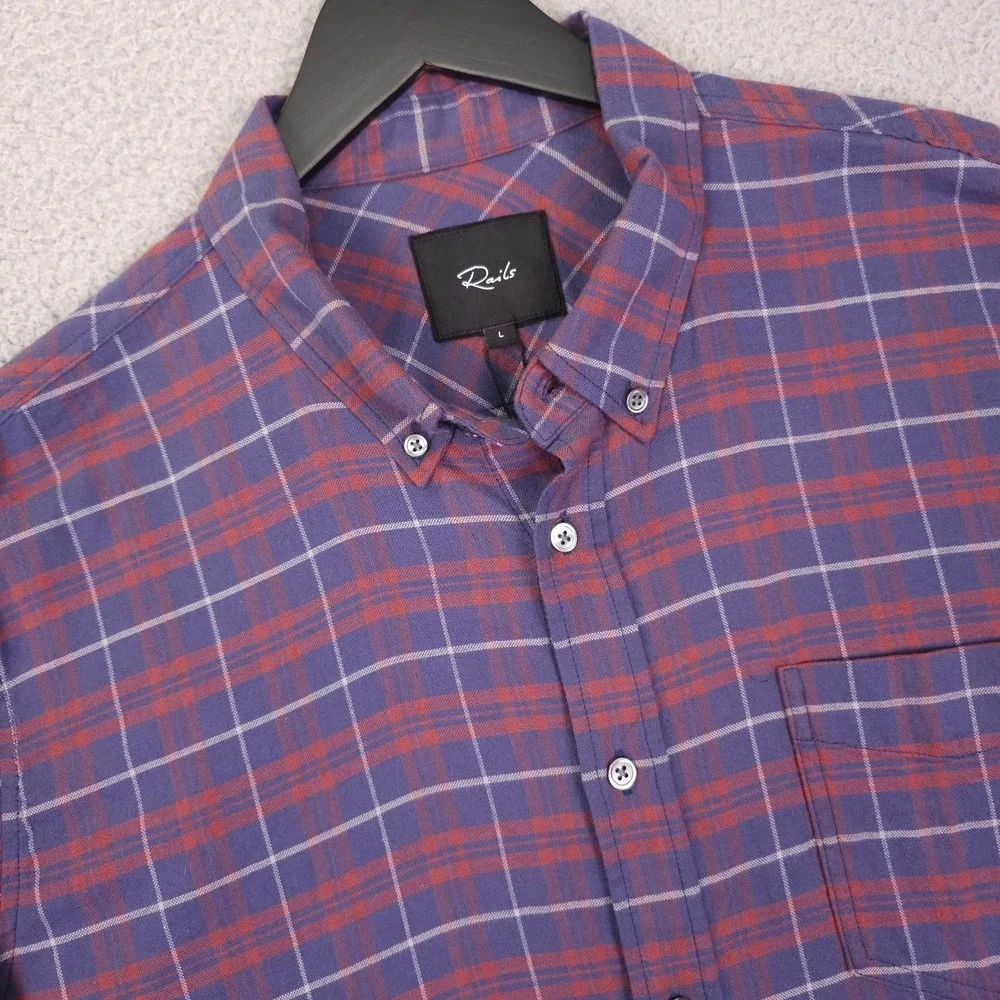 Rails Reid Button Down Shirt Mens Large Blue Red Plaid Melange Flannel NEW